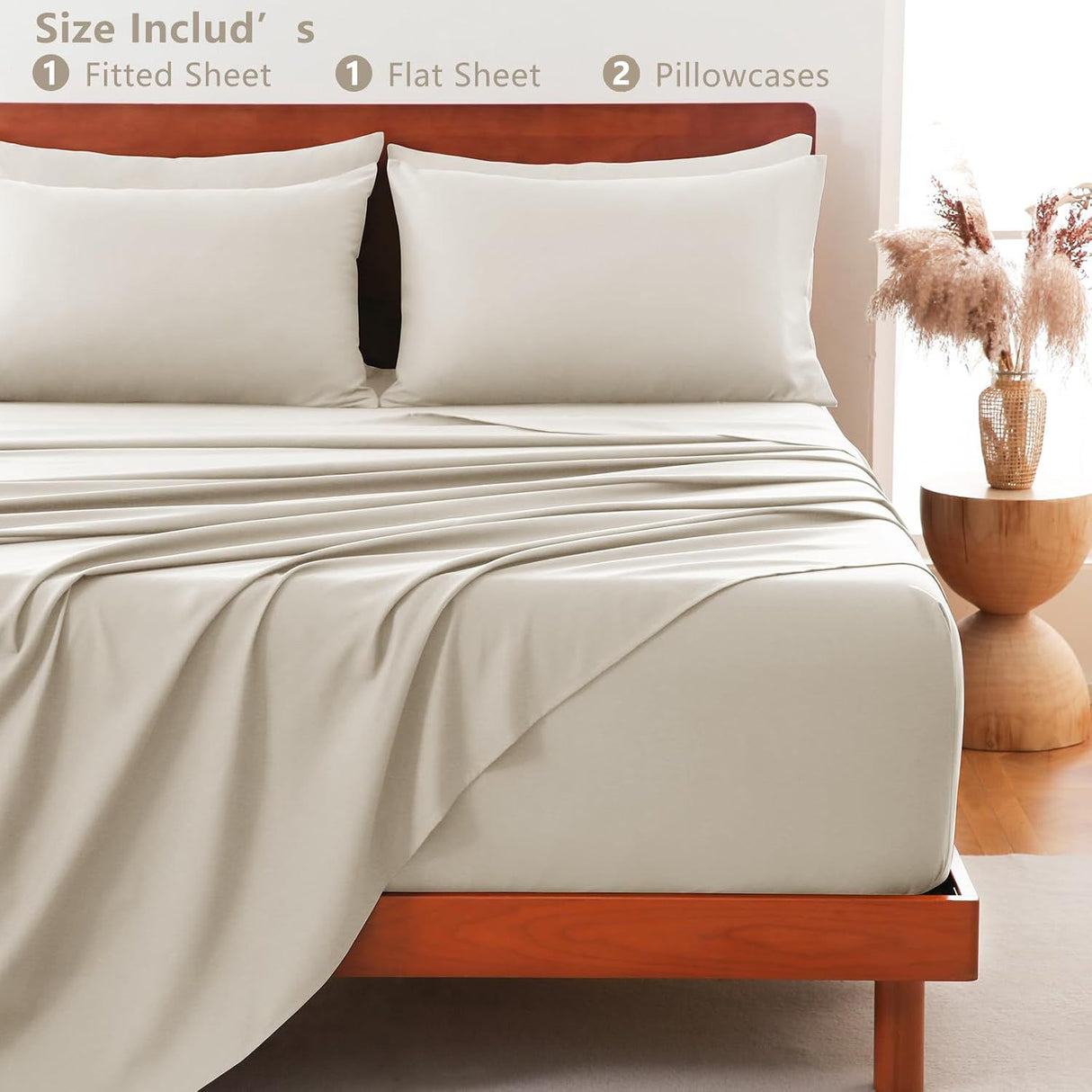 Hotel Soft Bed Sheet Set- Bedding Sheets & Pillowcases -Breathable Bedding - Wrinkle, Fade, Stain Resistant-Deep Pocket Flat Fitted Bed Sheet Set(Cream White,King)