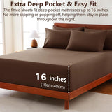Hotel Soft Bed Sheet Set- Bedding Sheets & Pillowcases -Breathable Bedding - Wrinkle, Fade, Stain Resistant-Deep Pocket Flat Fitted Bed Sheet Set(Chocolate,King) - Front View