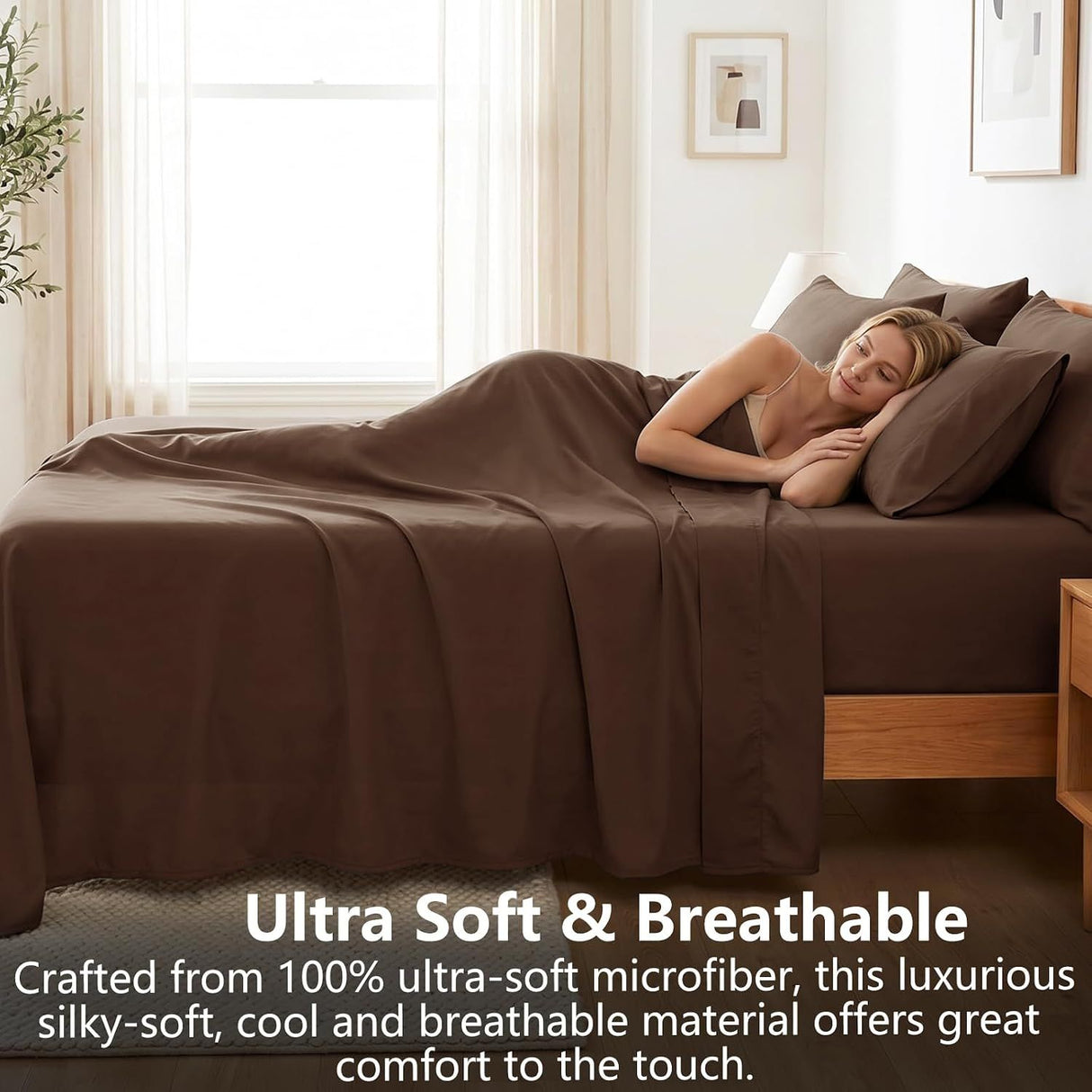 Hotel Soft Bed Sheet Set- Bedding Sheets & Pillowcases -Breathable Bedding - Wrinkle, Fade, Stain Resistant-Deep Pocket Flat Fitted Bed Sheet Set(Chocolate,King)