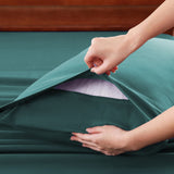 Hotel Soft Bed Sheet Set- Bedding Sheets & Pillowcases -Breathable Bedding - Wrinkle, Fade, Stain Resistant-Deep Pocket Flat Fitted Bed Sheet Set(Biscay blue,King) - Rear View