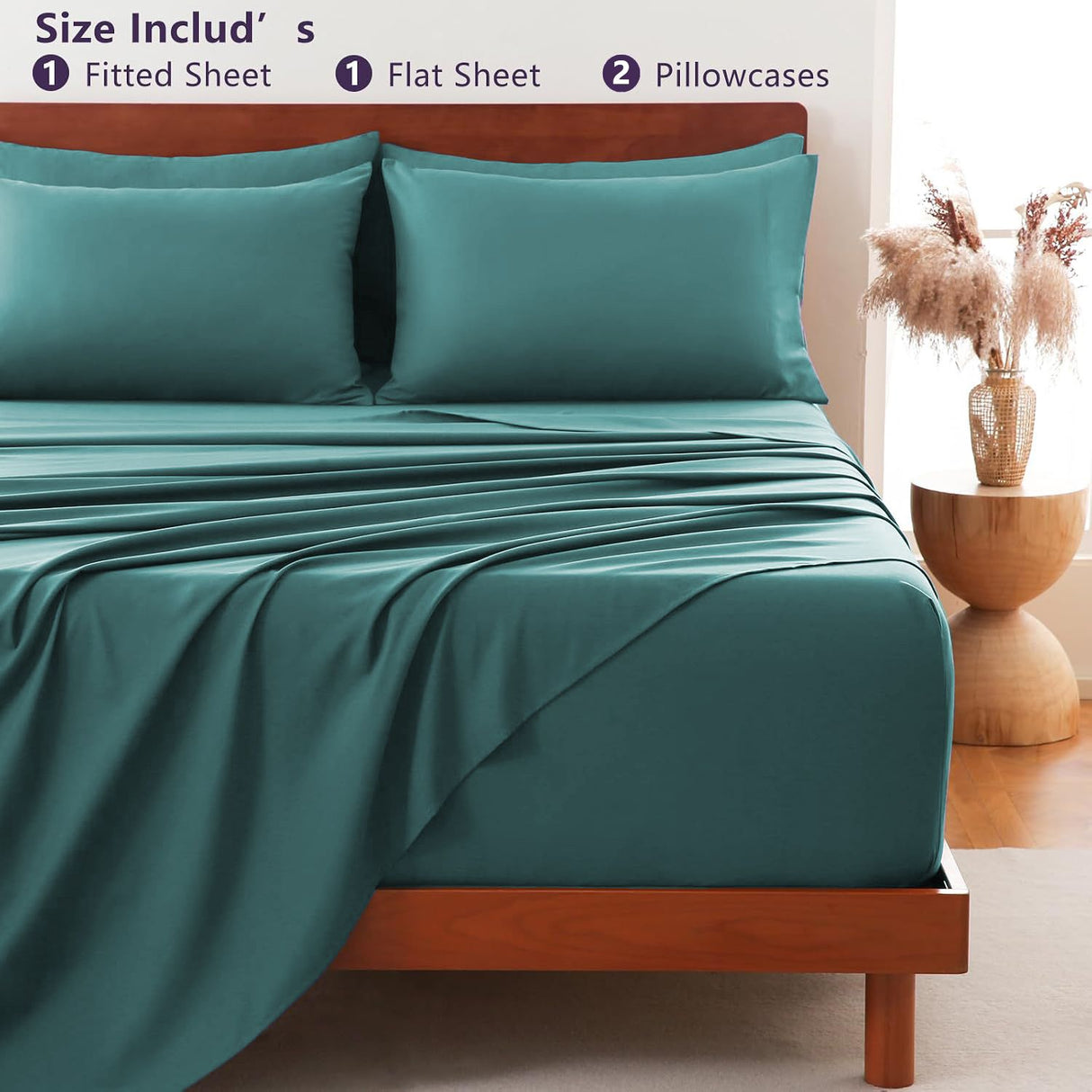 Hotel Soft Bed Sheet Set- Bedding Sheets & Pillowcases -Breathable Bedding - Wrinkle, Fade, Stain Resistant-Deep Pocket Flat Fitted Bed Sheet Set(Biscay blue,King)
