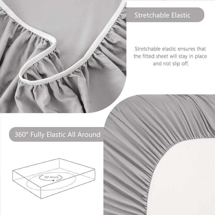 Hotel Soft Bed Sheet Set- Bedding Sheets & Pillowcases -Breathable Bedding - Wrinkle, Fade, Stain Resistant-Deep Pocket Flat Fitted Bed Sheet Set(Silver-gray,King)