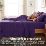 Hotel Soft Bed Sheet Set- Bedding Sheets & Pillowcases -Breathable Bedding - Wrinkle, Fade, Stain Resistant-Deep Pocket Flat Fitted Bed Sheet Set(Purple,King)