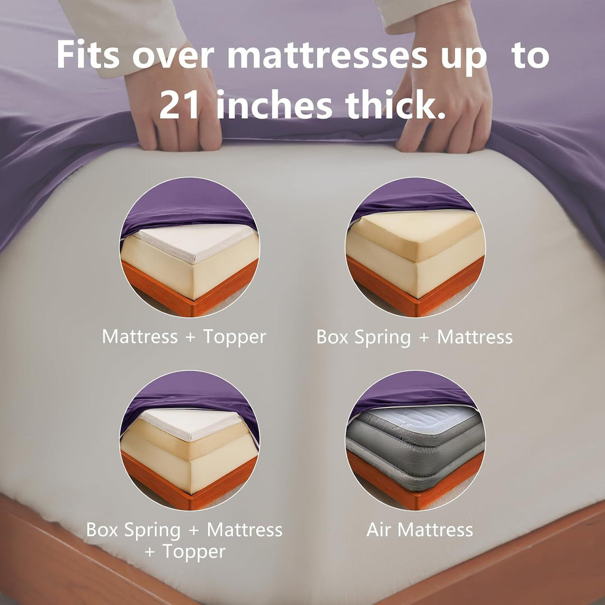 Hotel Soft Bed Sheet Set- Bedding Sheets & Pillowcases -Breathable Bedding - Wrinkle, Fade, Stain Resistant-Deep Pocket Flat Fitted Bed Sheet Set(Purple,King)