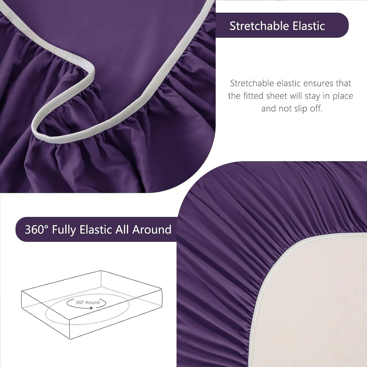 Hotel Soft Bed Sheet Set- Bedding Sheets & Pillowcases -Breathable Bedding - Wrinkle, Fade, Stain Resistant-Deep Pocket Flat Fitted Bed Sheet Set(Purple,King)
