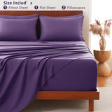 Hotel Soft Bed Sheet Set- Bedding Sheets & Pillowcases -Breathable Bedding - Wrinkle, Fade, Stain Resistant-Deep Pocket Flat Fitted Bed Sheet Set(Purple,King)