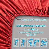 4 Piece Bed Sheet Set- Bedding Sheets & Pillowcases -Breathable Bedding - Wrinkle, Fade, Stain Resistant-Deep Pocket Flat Fitted Bed Sheet Set(Red,King) - Front View