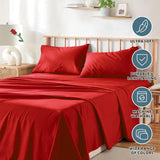 4 Piece Bed Sheet Set- Bedding Sheets & Pillowcases -Breathable Bedding - Wrinkle, Fade, Stain Resistant-Deep Pocket Flat Fitted Bed Sheet Set(Red,King) - Top-Down View