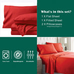 4 Piece Bed Sheet Set- Bedding Sheets & Pillowcases -Breathable Bedding - Wrinkle, Fade, Stain Resistant-Deep Pocket Flat Fitted Bed Sheet Set(Red,King)