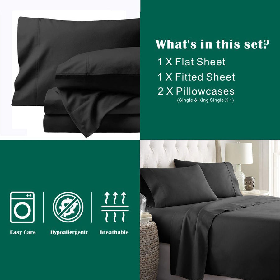 4 Piece Bed Sheet Set- Bedding Sheets & Pillowcases -Breathable Bedding - Wrinkle, Fade, Stain Resistant-Deep Pocket Flat Fitted Bed Sheet Set(Black,King)