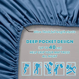 4 Piece Bed Sheet Set- Bedding Sheets & Pillowcases -Breathable Bedding - Wrinkle, Fade, Stain Resistant-Deep Pocket Flat Fitted Bed Sheet Set(Ocean,King) - Front View