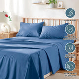 4 Piece Bed Sheet Set- Bedding Sheets & Pillowcases -Breathable Bedding - Wrinkle, Fade, Stain Resistant-Deep Pocket Flat Fitted Bed Sheet Set(Ocean,King) - Rear View