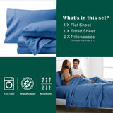 4 Piece Bed Sheet Set- Bedding Sheets & Pillowcases -Breathable Bedding - Wrinkle, Fade, Stain Resistant-Deep Pocket Flat Fitted Bed Sheet Set(Ocean,King) - Close-Up Angle