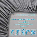 4 Piece Bed Sheet Set- Bedding Sheets & Pillowcases -Breathable Bedding - Wrinkle, Fade, Stain Resistant-Deep Pocket Flat Fitted Bed Sheet Set(Grey,King) - Front View