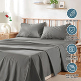 4 Piece Bed Sheet Set- Bedding Sheets & Pillowcases -Breathable Bedding - Wrinkle, Fade, Stain Resistant-Deep Pocket Flat Fitted Bed Sheet Set(Grey,King) - Close-Up Angle
