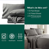 4 Piece Bed Sheet Set- Bedding Sheets & Pillowcases -Breathable Bedding - Wrinkle, Fade, Stain Resistant-Deep Pocket Flat Fitted Bed Sheet Set(Grey,King) - Low Angle