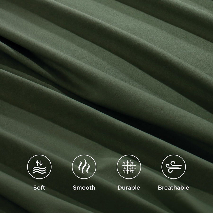 4 Piece Bed Sheet Set- Bedding Sheets & Pillowcases -Breathable Bedding - Wrinkle, Fade, Stain Resistant-Deep Pocket Flat Fitted Bed Sheet Set(Olive green,King)