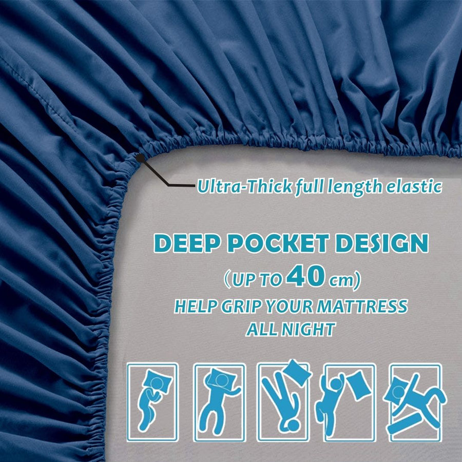 4 Piece Bed Sheet Set- Bedding Sheets & Pillowcases -Breathable Bedding - Wrinkle, Fade, Stain Resistant-Deep Pocket Flat Fitted Bed Sheet Set(Navy,King)
