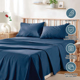 4 Piece Bed Sheet Set- Bedding Sheets & Pillowcases -Breathable Bedding - Wrinkle, Fade, Stain Resistant-Deep Pocket Flat Fitted Bed Sheet Set(Navy,King) - Rear View