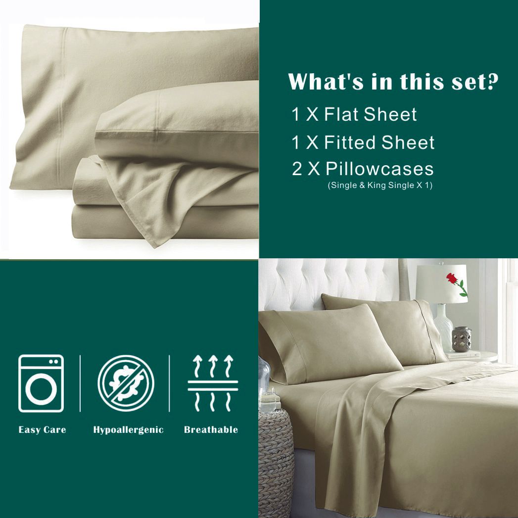 4 Piece Bed Sheet Set- Bedding Sheets & Pillowcases -Breathable Bedding - Wrinkle, Fade, Stain Resistant-Deep Pocket Flat Fitted Bed Sheet Set(Cream White,King)