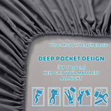 4 Piece Bed Sheet Set- Bedding Sheets & Pillowcases -Breathable Bedding - Wrinkle, Fade, Stain Resistant-Deep Pocket Flat Fitted Bed Sheet Set(Dark gray,King) - Front View