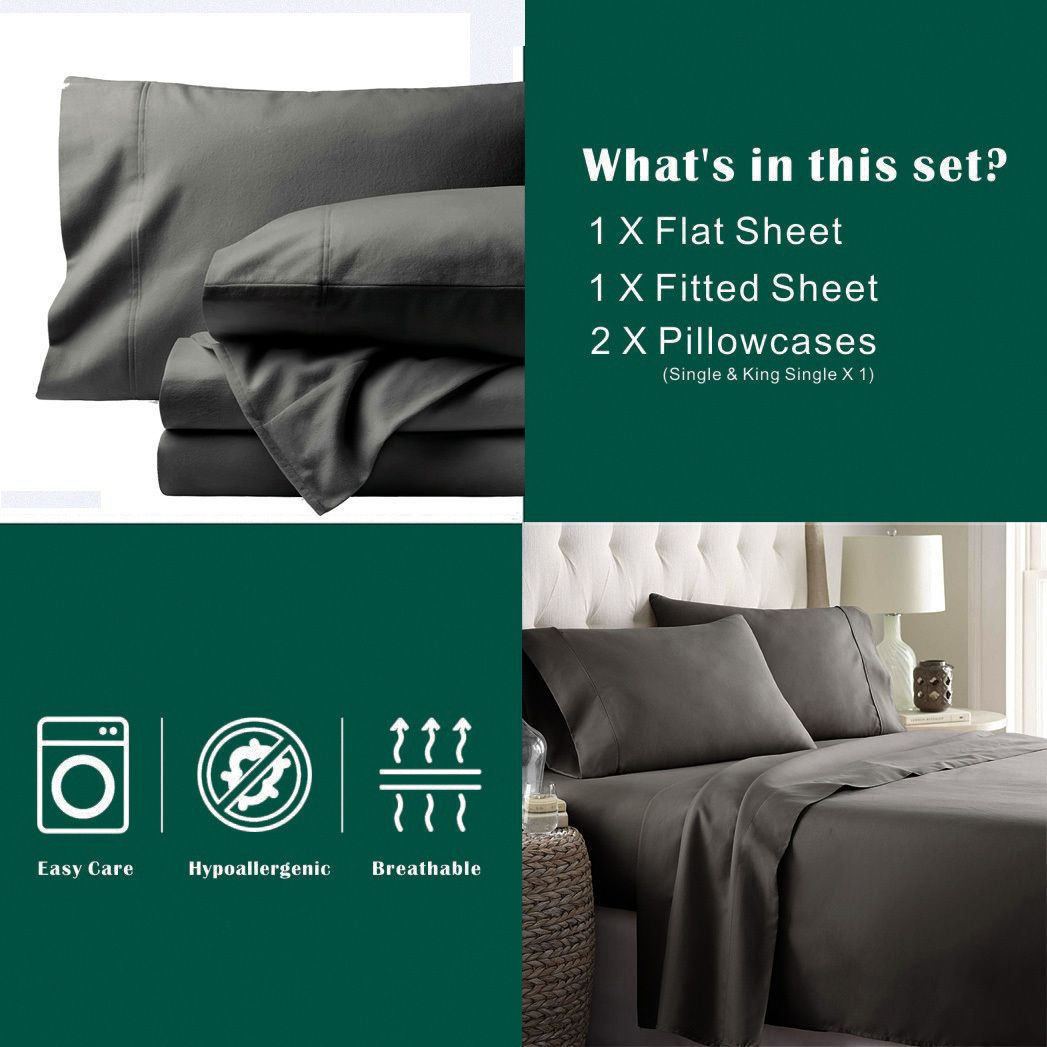 4 Piece Bed Sheet Set- Bedding Sheets & Pillowcases -Breathable Bedding - Wrinkle, Fade, Stain Resistant-Deep Pocket Flat Fitted Bed Sheet Set(Dark gray,King)
