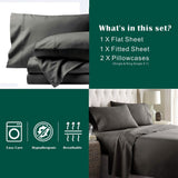 4 Piece Bed Sheet Set- Bedding Sheets & Pillowcases -Breathable Bedding - Wrinkle, Fade, Stain Resistant-Deep Pocket Flat Fitted Bed Sheet Set(Dark gray,King) - Close-Up Angle