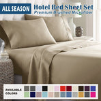 4 Piece Bed Sheet Set- Bedding Sheets & Pillowcases -Breathable Bedding - Wrinkle, Fade, Stain Resistant-Deep Pocket Flat Fitted Bed Sheet Set(Camel Beige,King)
