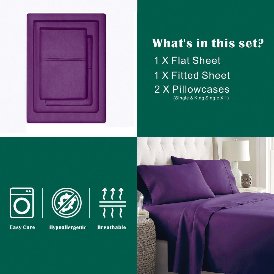 4 Piece Bed Sheet Set- Bedding Sheets & Pillowcases -Breathable Bedding - Wrinkle, Fade, Stain Resistant-Deep Pocket Flat Fitted Bed Sheet Set(Purple,King)