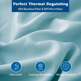 4 Piece Hotel Bamboo Cooling Sheet Set -Ultra Soft 2000TC Breathable Bed Sheets Set with 37 Centimetre Deep Pocket-Cooling Sheets for Hot Sleepers(Sky Blue,Double) - Front View
