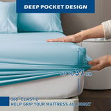 4 Piece Hotel Bamboo Cooling Sheet Set -Ultra Soft 2000TC Breathable Bed Sheets Set with 37 Centimetre Deep Pocket-Cooling Sheets for Hot Sleepers(Sky Blue,Double) - Top-Down View