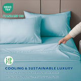 4 Piece Hotel Bamboo Cooling Sheet Set -Ultra Soft 2000TC Breathable Bed Sheets Set with 37 Centimetre Deep Pocket-Cooling Sheets for Hot Sleepers(Sky Blue,Double)