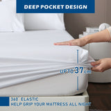 4 Piece Hotel Bamboo Cooling Sheet Set -Ultra Soft 2000TC Breathable Bed Sheets Set with 37 Centimetre Deep Pocket-Cooling Sheets for Hot Sleepers(White,King) - Top-Down View