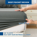 4 Piece Hotel Bamboo Cooling Sheet Set -Ultra Soft 2000TC Breathable Bed Sheets Set with 37 Centimetre Deep Pocket-Cooling Sheets for Hot Sleepers(Grey,King) - Top-Down View