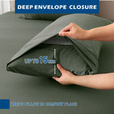 4 Piece Hotel Bamboo Cooling Sheet Set -Ultra Soft 2000TC Breathable Bed Sheets Set with 37 Centimetre Deep Pocket-Cooling Sheets for Hot Sleepers(Olive green,King) - Side View