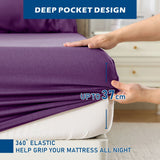4 Piece Hotel Bamboo Cooling Sheet Set -Ultra Soft 2000TC Breathable Bed Sheets Set with 37 Centimetre Deep Pocket-Cooling Sheets for Hot Sleepers(Purple,King) - Top-Down View