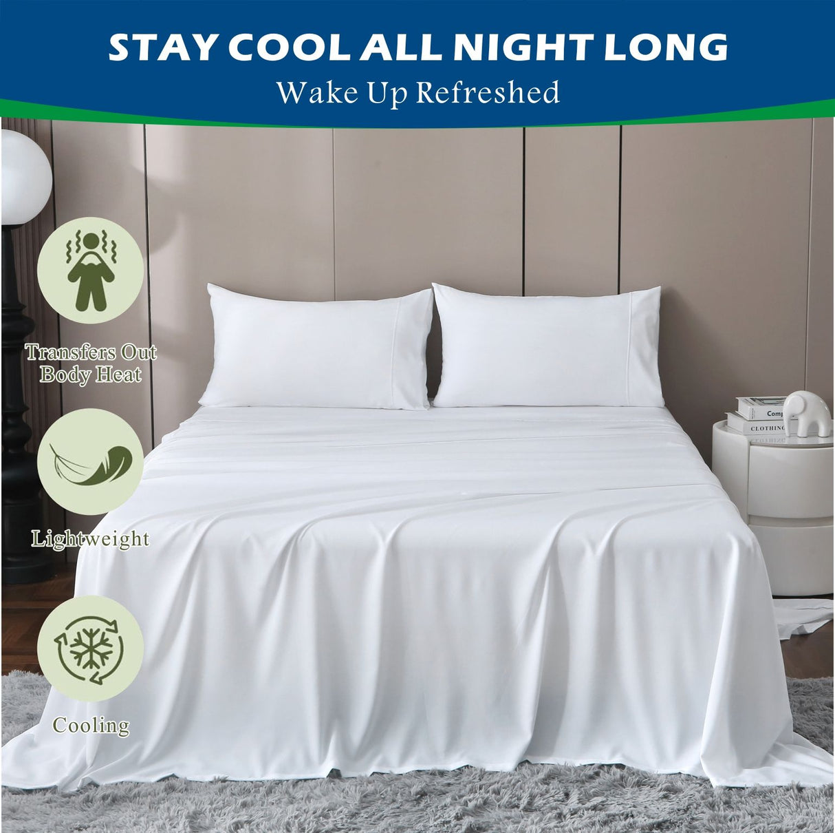 4 Piece Hotel Bamboo Cooling Sheet Set -Ultra Soft 2000TC Breathable Bed Sheets Set with 37 Centimetre Deep Pocket-Cooling Sheets for Hot Sleepers(White,Queen)