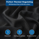 4 Piece Hotel Bamboo Cooling Sheet Set -Ultra Soft 2000TC Breathable Bed Sheets Set with 37 Centimetre Deep Pocket-Cooling Sheets for Hot Sleepers(Black,Queen) - Front View