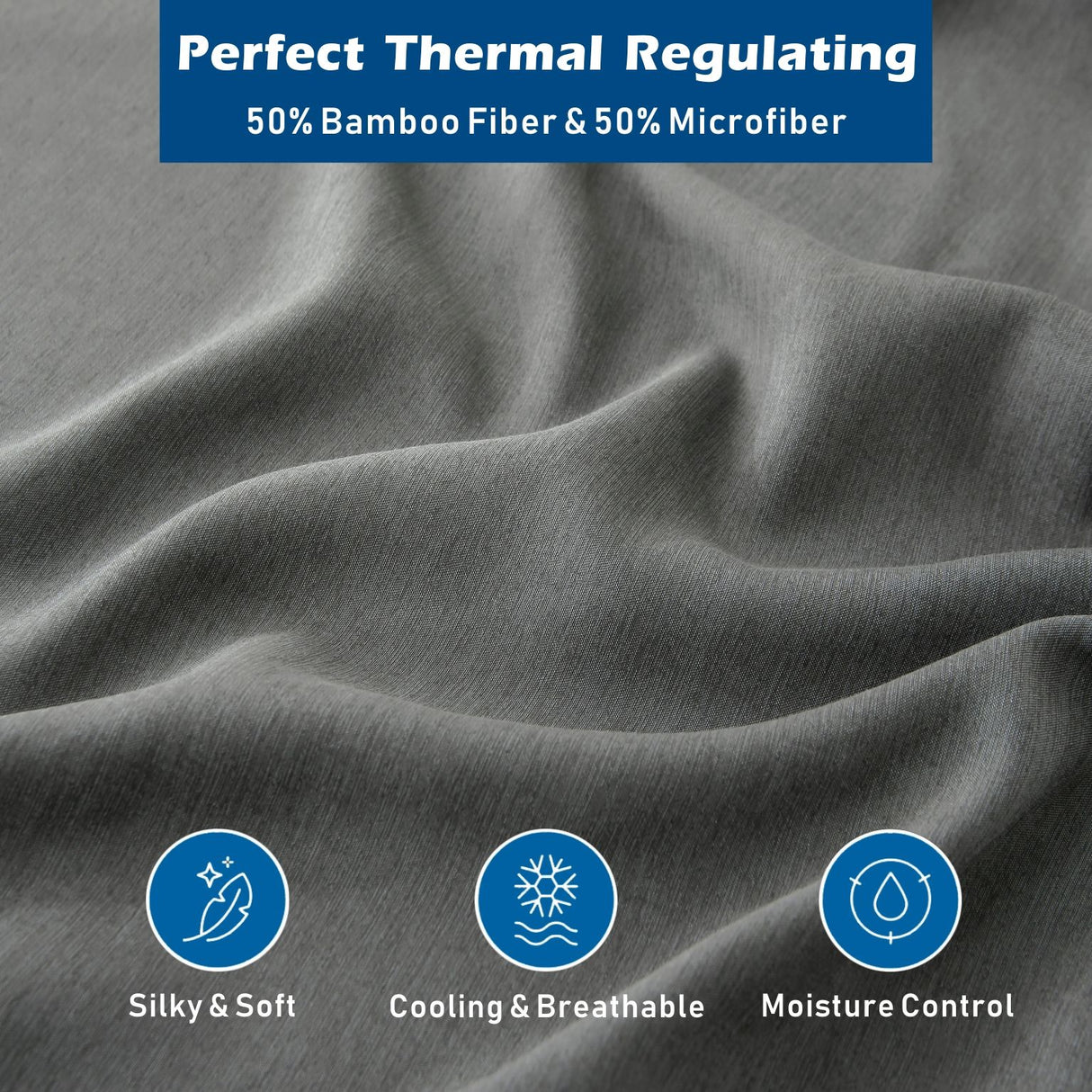 4 Piece Hotel Bamboo Cooling Sheet Set -Ultra Soft 2000TC Breathable Bed Sheets Set with 37 Centimetre Deep Pocket-Cooling Sheets for Hot Sleepers(Grey,Queen)