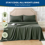 4 Piece Hotel Bamboo Cooling Sheet Set -Ultra Soft 2000TC Breathable Bed Sheets Set with 37 Centimetre Deep Pocket-Cooling Sheets for Hot Sleepers(Olive green,Queen) - Rear View
