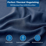 4 Piece Hotel Bamboo Cooling Sheet Set -Ultra Soft 2000TC Breathable Bed Sheets Set with 37 Centimetre Deep Pocket-Cooling Sheets for Hot Sleepers(Navy,Queen) - Front View