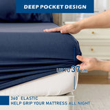 4 Piece Hotel Bamboo Cooling Sheet Set -Ultra Soft 2000TC Breathable Bed Sheets Set with 37 Centimetre Deep Pocket-Cooling Sheets for Hot Sleepers(Navy,Queen) - Top-Down View