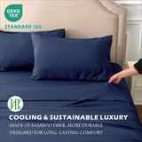 4 Piece Hotel Bamboo Cooling Sheet Set -Ultra Soft 2000TC Breathable Bed Sheets Set with 37 Centimetre Deep Pocket-Cooling Sheets for Hot Sleepers(Navy,Queen) - Rear View