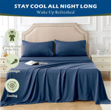 4 Piece Hotel Bamboo Cooling Sheet Set -Ultra Soft 2000TC Breathable Bed Sheets Set with 37 Centimetre Deep Pocket-Cooling Sheets for Hot Sleepers(Navy,Queen)