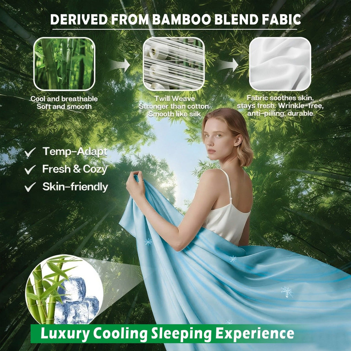 4 Piece Hotel Bamboo Cooling Sheet Set -Ultra Soft 2000TC Breathable Bed Sheets Set with 37 Centimetre Deep Pocket-Cooling Sheets for Hot Sleepers(Sky Blue,Queen)