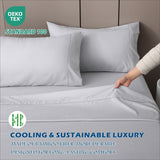 4 Piece Hotel Bamboo Cooling Sheet Set -Ultra Soft 2000TC Breathable Bed Sheets Set with 37 Centimetre Deep Pocket-Cooling Sheets for Hot Sleepers(Silver-gray,Queen) - Rear View
