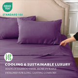 4 Piece Hotel Bamboo Cooling Sheet Set -Ultra Soft 2000TC Breathable Bed Sheets Set with 37 Centimetre Deep Pocket-Cooling Sheets for Hot Sleepers(Purple,Queen) - Rear View