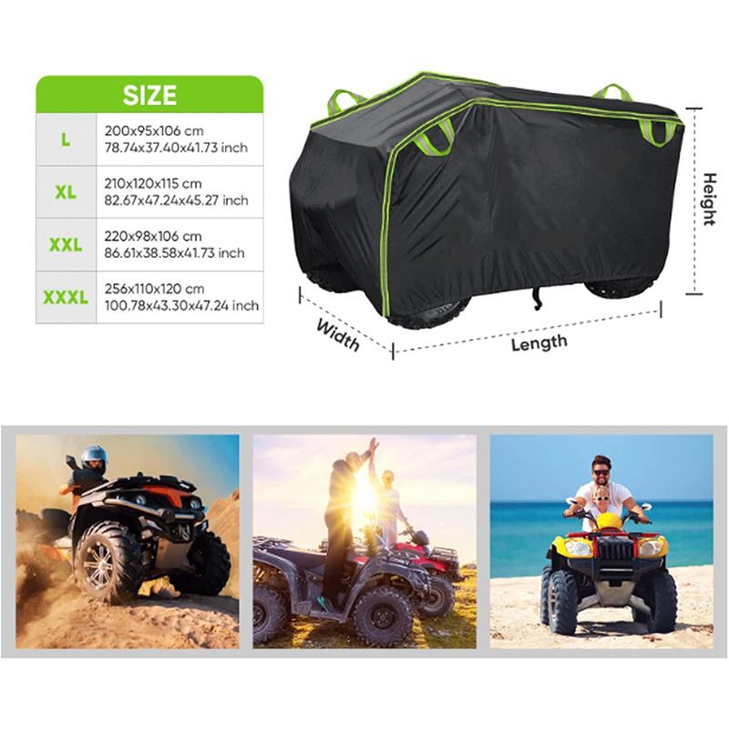 All-Weather ATV Cover Waterproof Breathable Outdoor Protection with Reflective Strips and Silver-Coated Sun Shield for Four-Season Storage (3XL)
