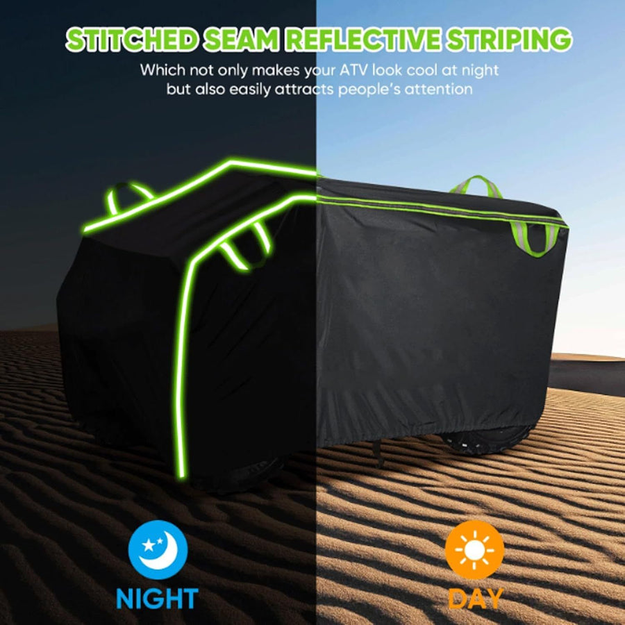 All-Weather ATV Cover Waterproof Breathable Outdoor Protection with Reflective Strips and Silver-Coated Sun Shield for Four-Season Storage (3XL)