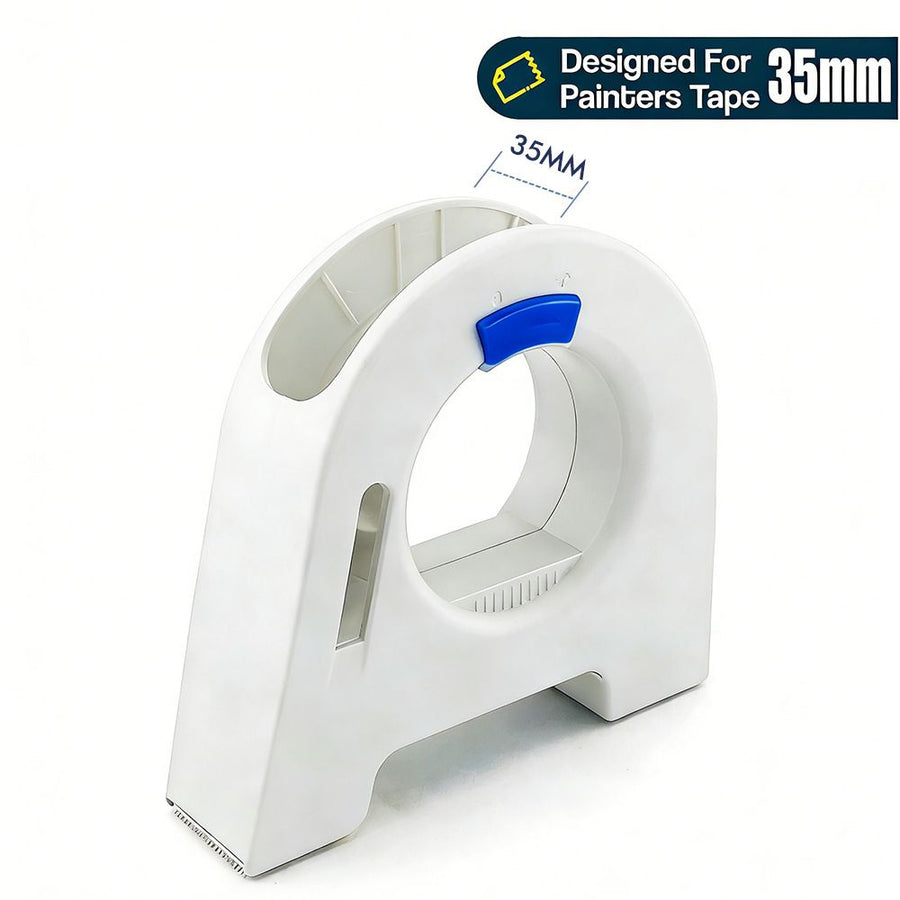 Masking Tape Dispenser with Serrated Metal Cutting Edge Ergonomic Arch Design for Painting Edging, Tile Grouting, Wall Trim and DIY Surface Protection (White Dispenser(25mm))